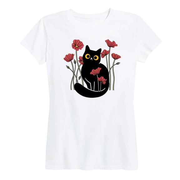 Instant Message - Cat And Poppies - Women's Short Sleeve Graphic T-Shirt