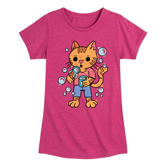 Instant Message - Cat Blowing Bubbles - Toddler & Youth Girls Short Sleeve Graphic T-Shirt