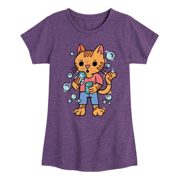 Instant Message - Cat Blowing Bubbles - Toddler & Youth Girls Short Sleeve Graphic T-Shirt