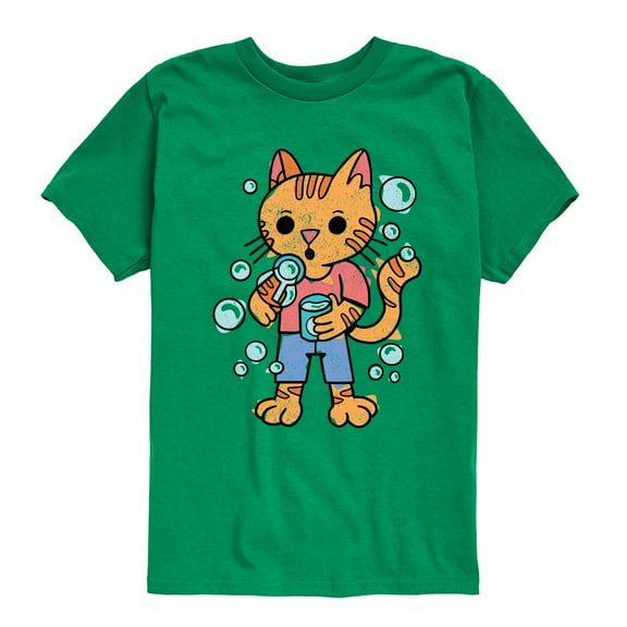 Instant Message - Cat Blowing Bubbles - Toddler & Youth Short Sleeve Graphic T-Shirt