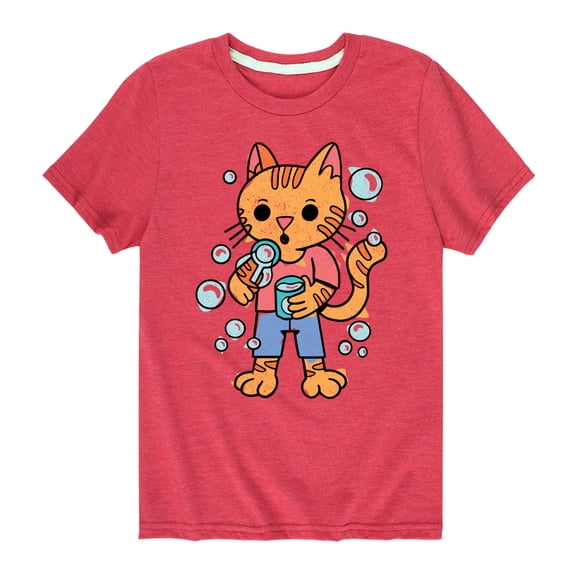 Instant Message - Cat Blowing Bubbles - Toddler & Youth Short Sleeve Graphic T-Shirt