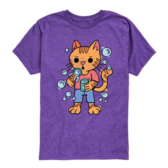 Instant Message - Cat Blowing Bubbles - Toddler & Youth Short Sleeve Graphic T-Shirt