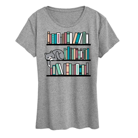 Instant Message - Cat Book Shelf - Women's Short Sleeve Graphic T-Shirt