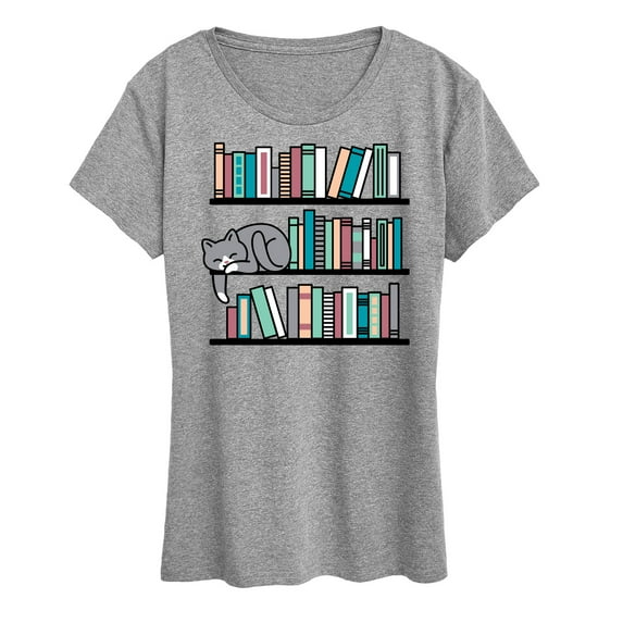 Instant Message - Cat Book Shelf - Women's Short Sleeve Graphic T-Shirt