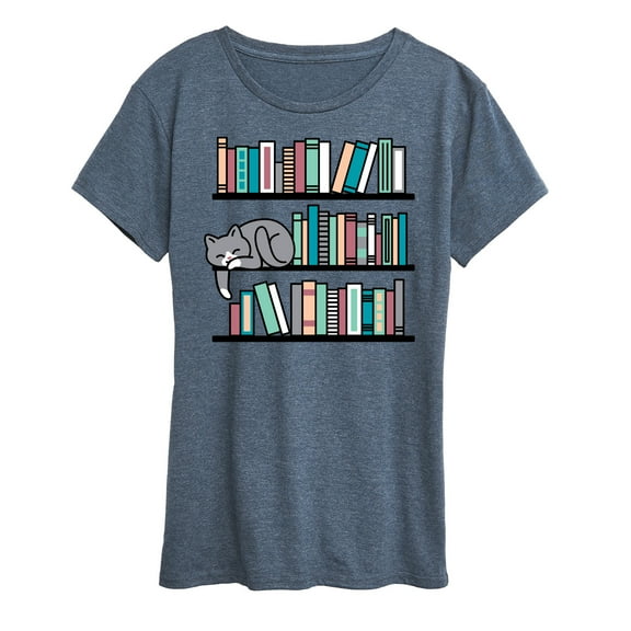 Instant Message - Cat Book Shelf - Women's Short Sleeve Graphic T-Shirt