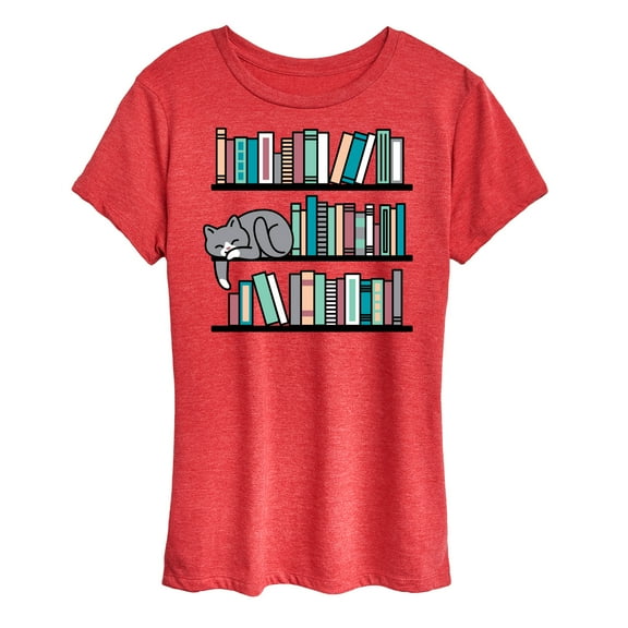 Instant Message - Cat Book Shelf - Women's Short Sleeve Graphic T-Shirt