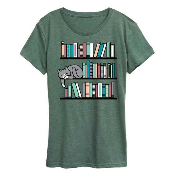 Instant Message - Cat Book Shelf - Women's Short Sleeve Graphic T-Shirt