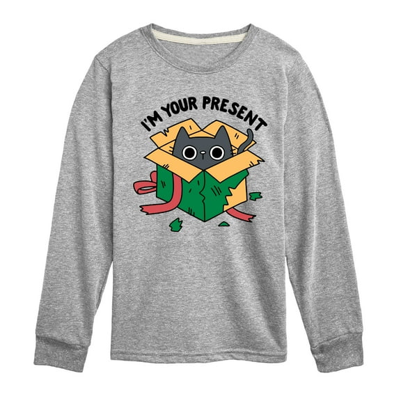 Instant Message - Cat Christmas Present - Toddler & Youth Long Sleeve Graphic T-Shirt