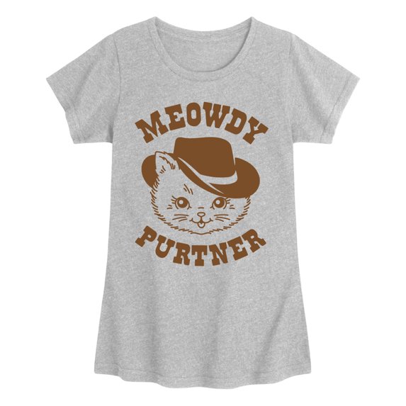 Instant Message - Cat Cowboy Meowdy Purtner Fitted Short Sleeve Graphic T-Shirt