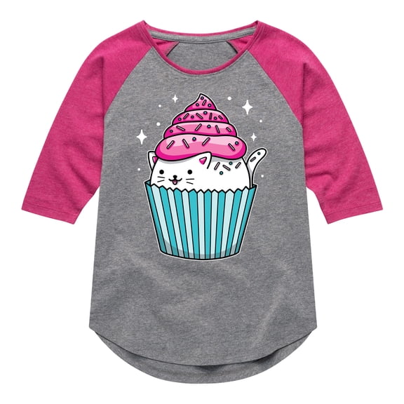 Instant Message - Cat Cupcake - Toddler And Youth Girls Raglan Graphic T-Shirt