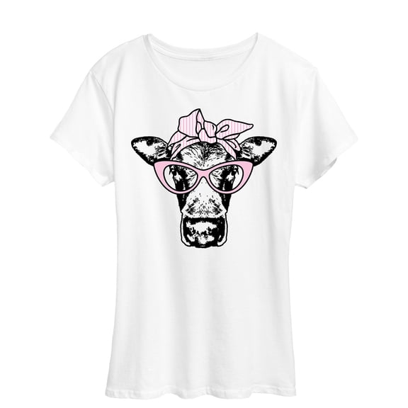 Instant Message - Cat Eye Glasses Cow - Women's Short Sleeve Graphic T-shirt