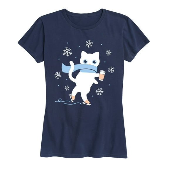 Instant Message - Cat Ice Skating - Women's Short Sleeve Graphic T-Shirt