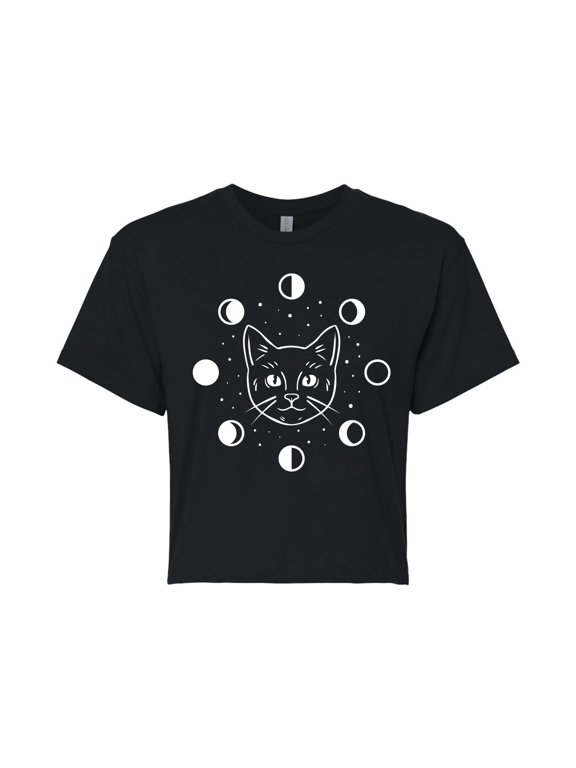 - Cat Moon Phases Women's Cropped Graphic T-Shirt