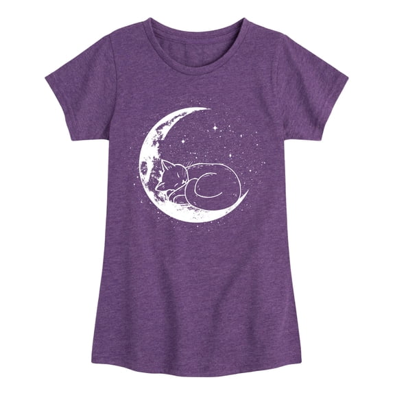 Instant Message - Cat Nap Moon Girls' Fitted Short Sleeve Graphic T-Shirt
