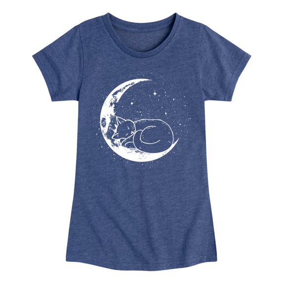 Instant Message - Cat Nap Moon Girls' Fitted Short Sleeve Graphic T-Shirt