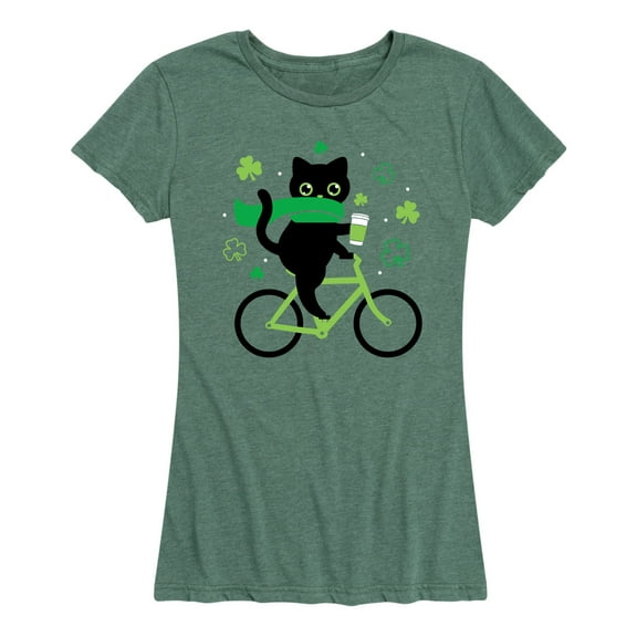 Instant Message - Cat On Bike Clovers - Women's Short Sleeve Graphic T-Shirt