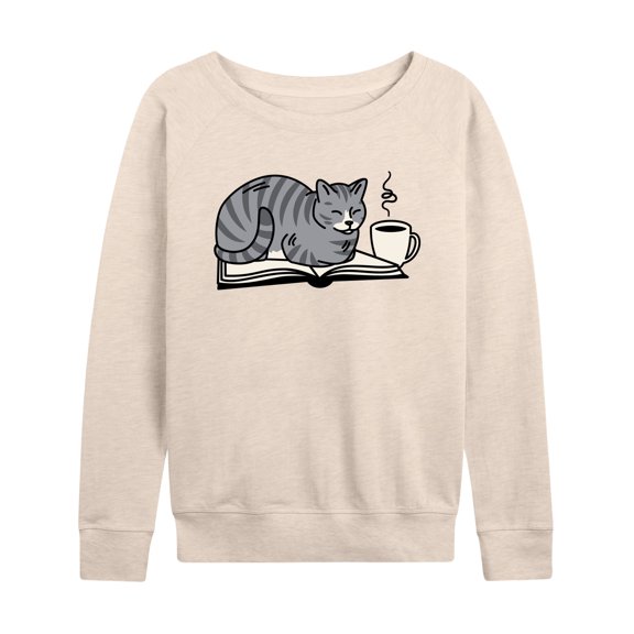 Instant Message - Cat On Book - Women's Lightweight French Terry Long Sleeve Shirt