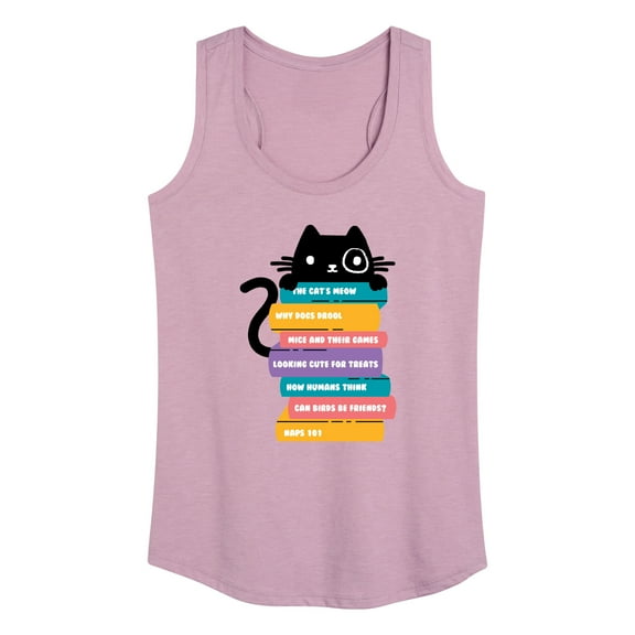 Instant Message - Cat Peeking Over Book Stack - Women's Racerback Tank Top