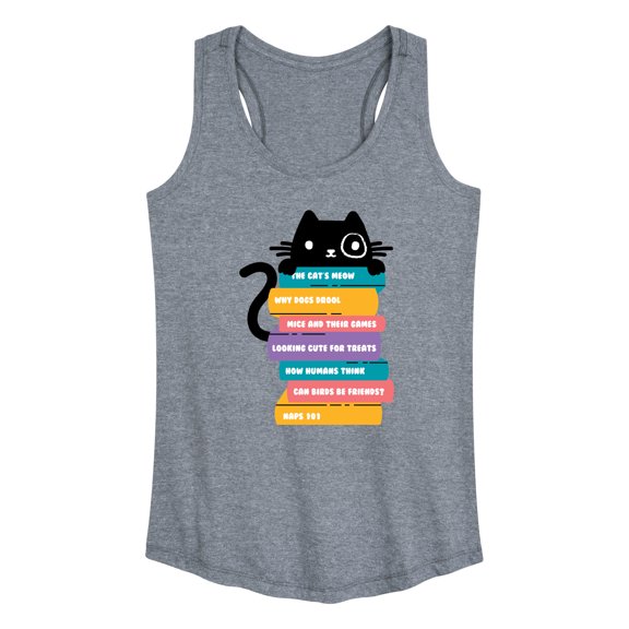 Instant Message - Cat Peeking Over Book Stack - Women's Racerback Tank Top