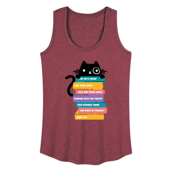 Instant Message - Cat Peeking Over Book Stack - Women's Racerback Tank Top