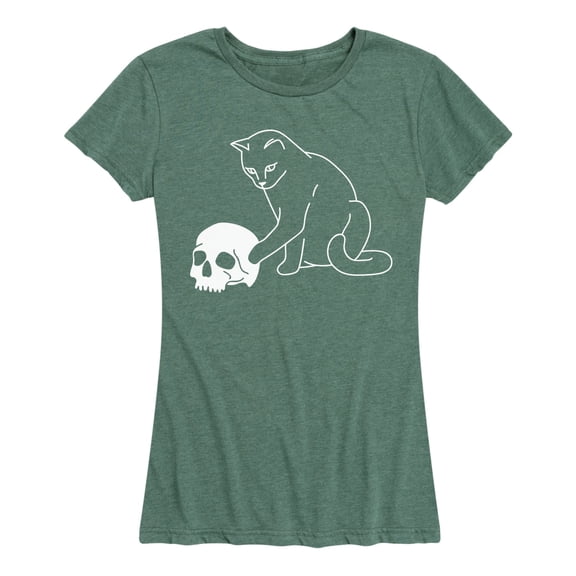 Instant Message - Cat Playing with Skull - Women's Short Sleeve Graphic T-shirt