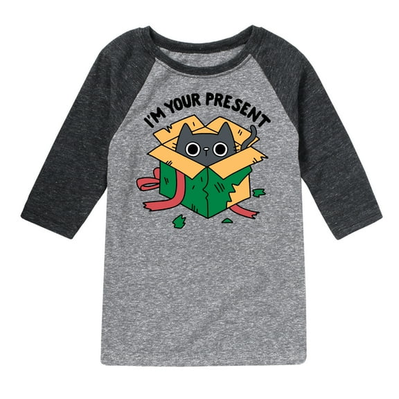 Instant Message - Cat Christmas Present - Toddler & Youth Raglan Graphic T-Shirt