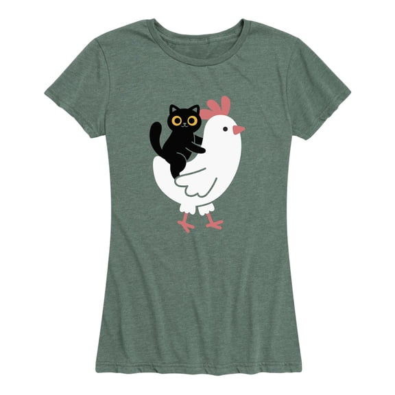 Instant Message - Cat Riding Chicken - Women's Short Sleeve Graphic T-shirt