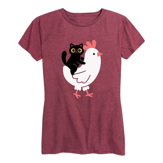 Instant Message - Cat Riding Chicken - Women's Short Sleeve Graphic T-shirt