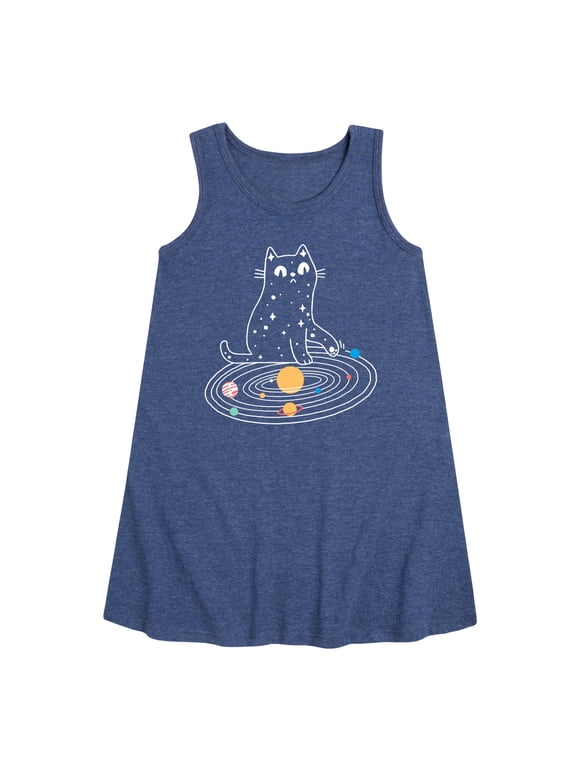 - Cat Solar System Girls' Graphic Sleeveless Aline Dress