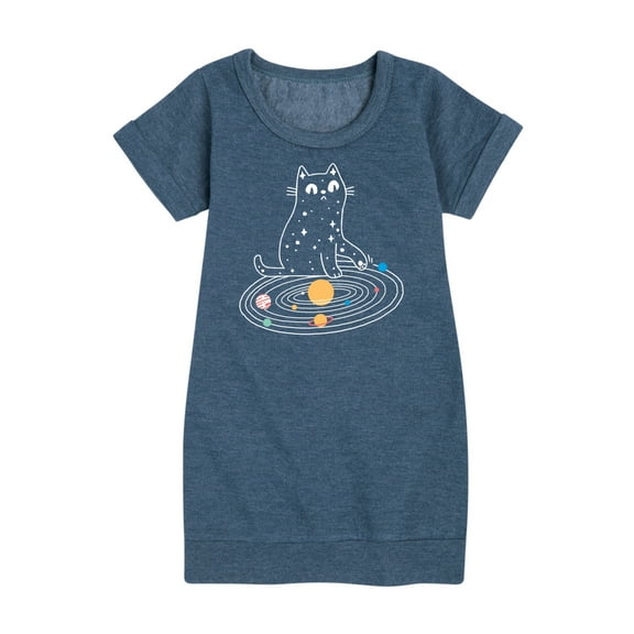 Instant Message - Cat Solar System - Toddler & Youth Girls Fleece Dress