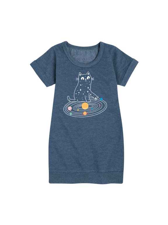 - Cat Solar System Girls' Graphic Short Sleeve Fleece Dress