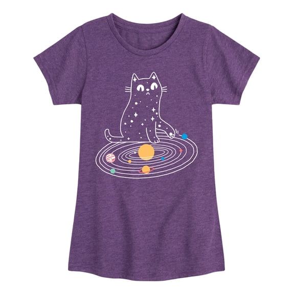 Instant Message - Cat Solar System - Toddler & Youth Girls Short Sleeve Graphic T-Shirt
