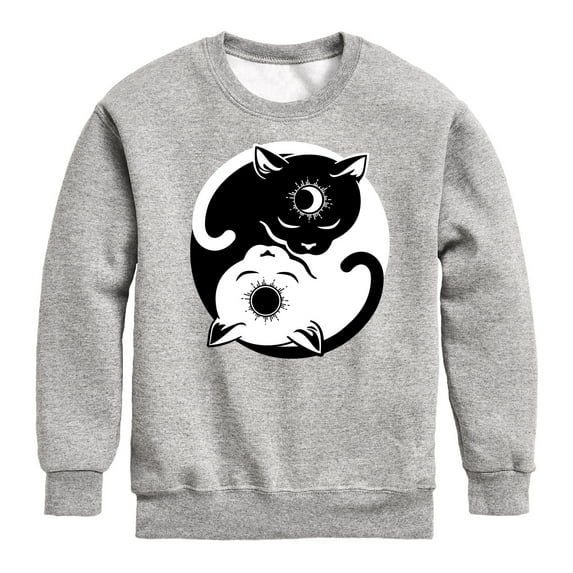 Instant Message - Cat Sun Moon Yin Yang Graphic Long Sleeve Fleece Sweatshirt