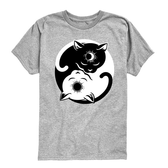 Instant Message - Cat Sun Moon Yin Yang - Youth Boys Short Sleeve Graphic T-Shirt