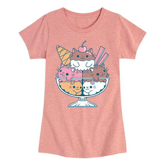 Instant Message - Cat Sundae - Youth Girls Fitted Short Sleeve T-Shirt