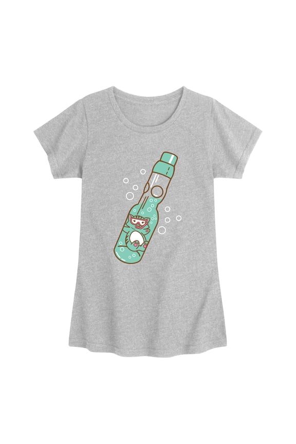 - Cat Swimming In Bottle - Youth Girls Fitted Short Sleeve T-Shirt