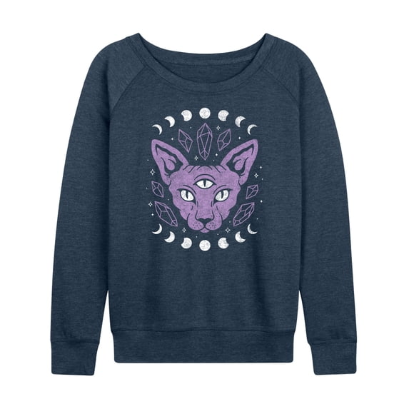 Instant Message - Cat With Crystals - Women's Lightweight French Terry Long Sleeve Shirt