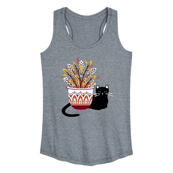 Instant Message - Cat With Fall Vase - Women's Racerback Tank Top