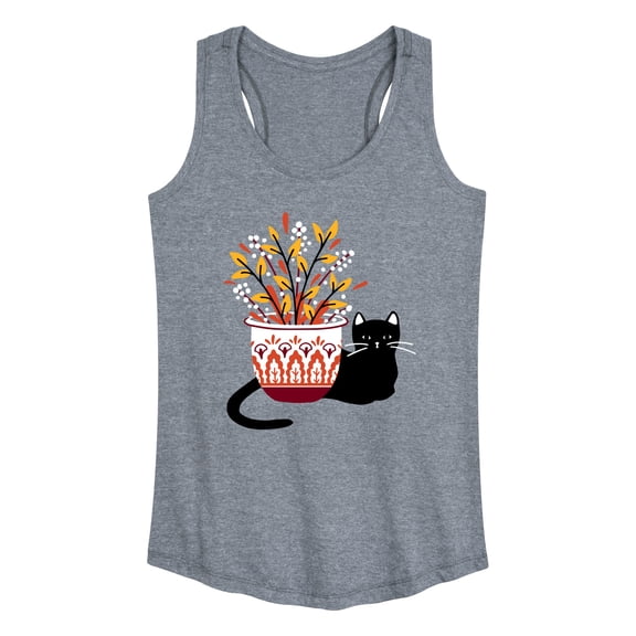 Instant Message - Cat With Fall Vase - Women's Racerback Tank Top