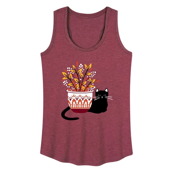 Instant Message - Cat With Fall Vase - Women's Racerback Tank Top