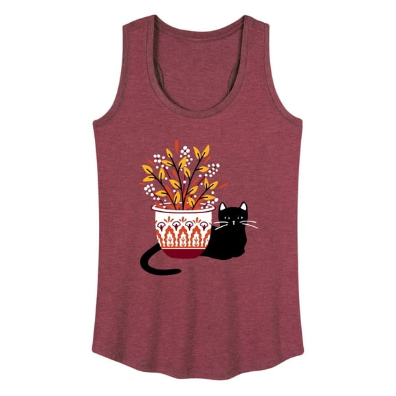 Instant Message - Cat With Fall Vase - Women's Racerback Tank Top