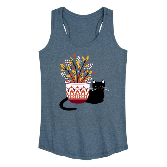 Instant Message - Cat With Fall Vase - Women's Racerback Tank Top