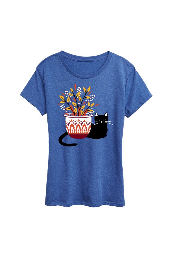 - Cat With Fall Vase - Women's Short Sleeve Graphic T-Shirt
