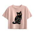 thumbnail image 1 of Instant Message - Cat Wrapped In Christmas Lights - Youth Girl Short Sleeve Boxy Tee, 1 of 5