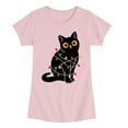 thumbnail image 1 of Instant Message - Cat Wrapped in Christmas Lights - Youth Girls Short Sleeve T-shirt, 1 of 5
