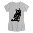 thumbnail image 1 of Instant Message - Cat Wrapped in Christmas Lights - Youth Girls Short Sleeve T-shirt, 1 of 4