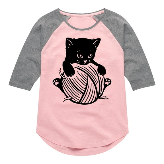 Instant Message - Cat Yarn Kid - Toddler & Youth Girls Raglan Graphic T-Shirt