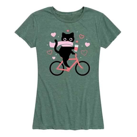 Instant Message - Cat on Bike Hearts - Women's Short Sleeve Graphic T-shirt