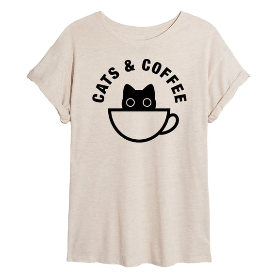 Instant Message - Cats and Coffee Oversized Graphic T-Shirt