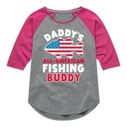 Instant Message - Celebrate Family - Daddy's All American Fishing Buddy - Toddler & Youth Girls Raglan Graphic T-Shirt